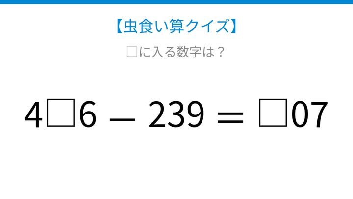 【虫食い算クイズ】□に入る数字は？論理で解ける！の問題画像