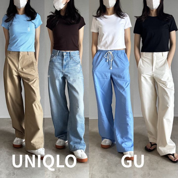 女性がユニクロとGUのミニTを着た4種類の着回しコーディネート