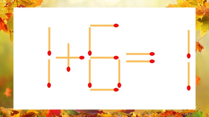 【マッチ棒クイズ】1本だけ動かして正しい式に：1＋6＝1？の問題画像