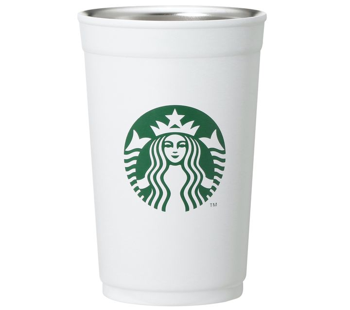 「2WAYステンレスカップ/ホルダーマットホワイト」591ml 3300円 ※ベンティおよびグランデサイズのプラスチックカップに合うように設計されています。