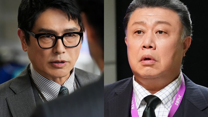 ドラマ『俺たちの箱根駅伝』（左から）編成局長演じる高橋克典、スポーツ局長演じる市川猿弥 （C）日本テレビ width=