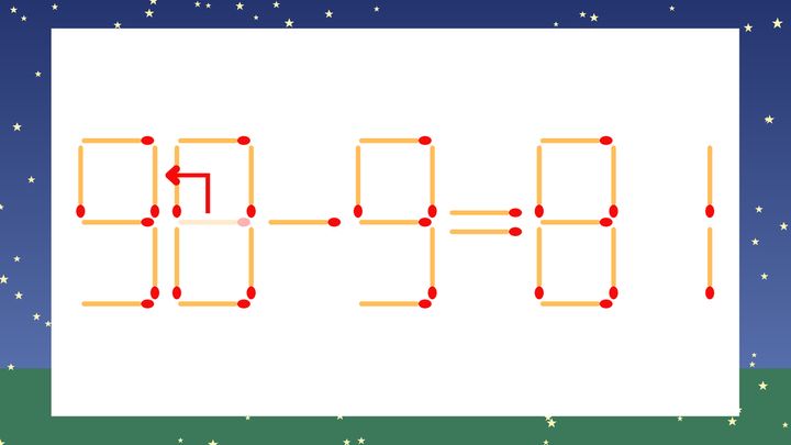 【マッチ棒クイズ】1本だけ動かして正しい式に：58-9=81？の解答画像