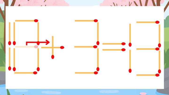 【マッチ棒クイズ】1本だけ動かして正しい式に：18-3=13？の解答画像