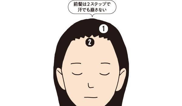 前髪は2ステップで汗でも崩さない