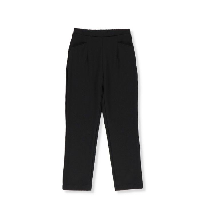 黒色のウエストゴムスリムパンツ