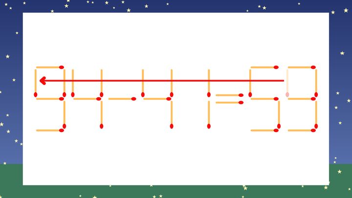 【マッチ棒クイズ】1本だけ動かして正しい式に：34-41=59？の解答画像