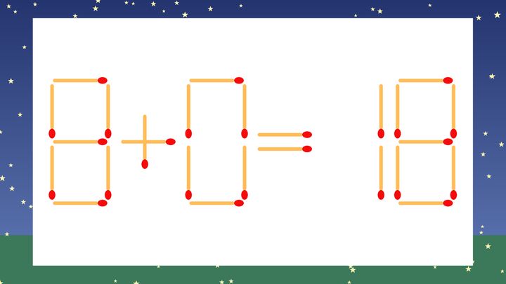 【マッチ棒クイズ】1本だけ動かして正しい式に：8+0=18？の問題画像