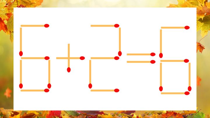 【マッチ棒クイズ】1本だけ動かして正しい式に：6＋2＝6？の問題画像