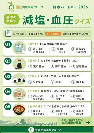 【福島県会津若松市・いわき市】会喜地域薬局7店舗で「#血圧測ろうぜキャンペーン」実施中！川柳やクイズなど5企画