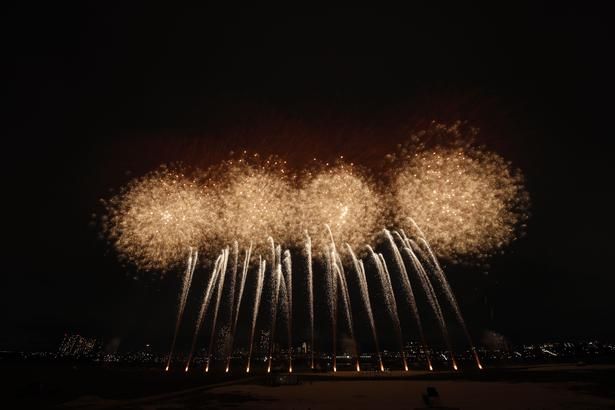 黄金の光が夜空を覆う、圧巻の金カムロ花火 画像提供：江戸川区花火大会実行委員会