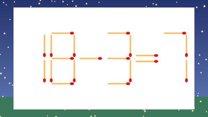 【マッチ棒クイズ】1本だけ動かして正しい式に：18-3=7？の問題画像