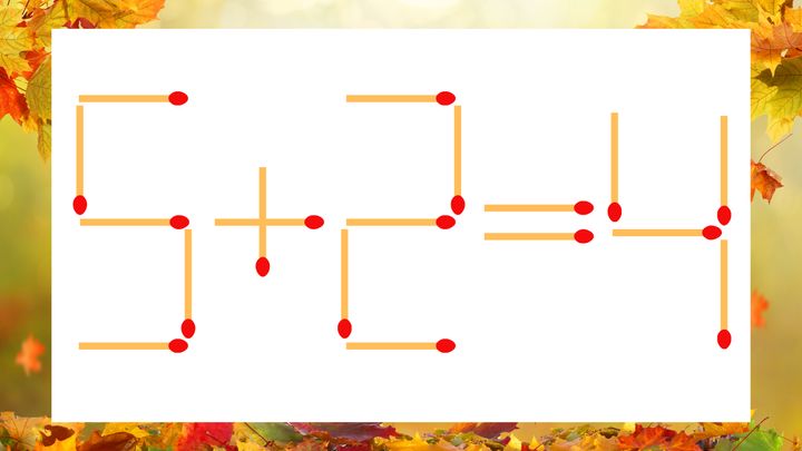【マッチ棒クイズ】1本だけ動かして正しい式に：5＋2＝4？の問題画像