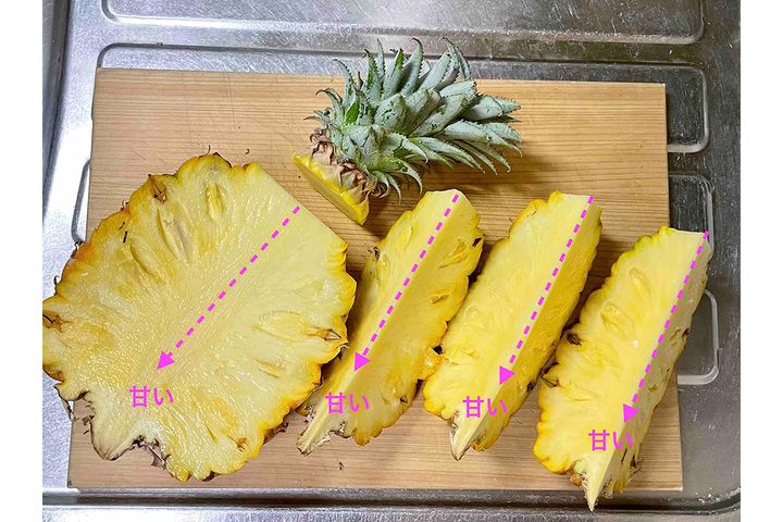 お尻側が甘いため、輪切りよりも縦切りにカットするのがおすすめです
