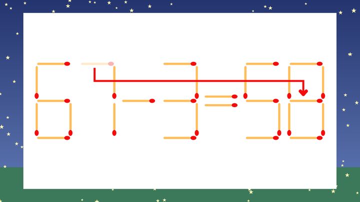 【マッチ棒クイズ】1本だけ動かして正しい式に：67-3=50？の解答画像