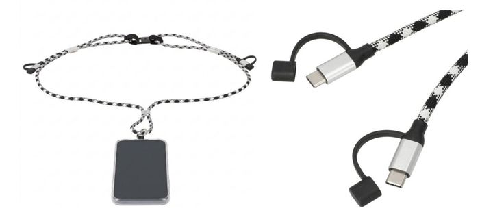 黒白の編み込みスマホショルダーストラップとType-C端子