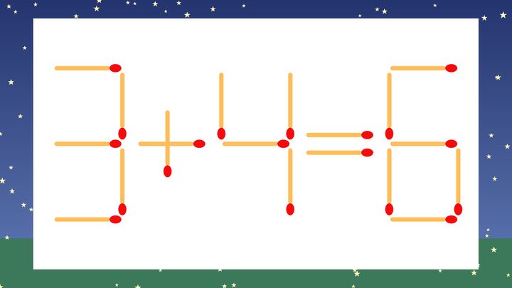 【マッチ棒クイズ】1本だけ動かして正しい式に：3+4=6？の問題画像