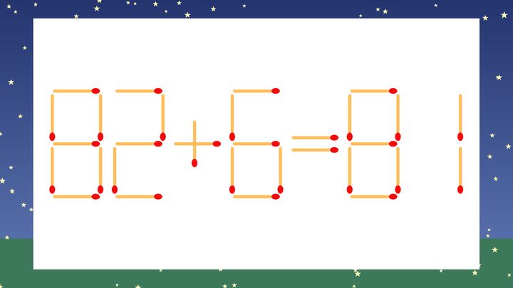 【マッチ棒クイズ】1本だけ動かして正しい式に：82+6=81？の問題画像