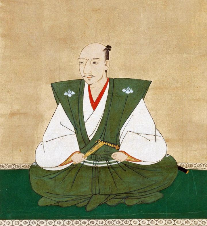 織田信長の肖像画（狩野宗秀画）、部分。1583年