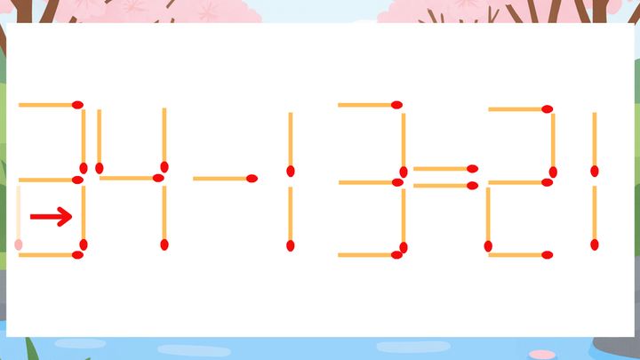 【マッチ棒クイズ】1本だけ動かして正しい式に：24-13=21？の解答画像