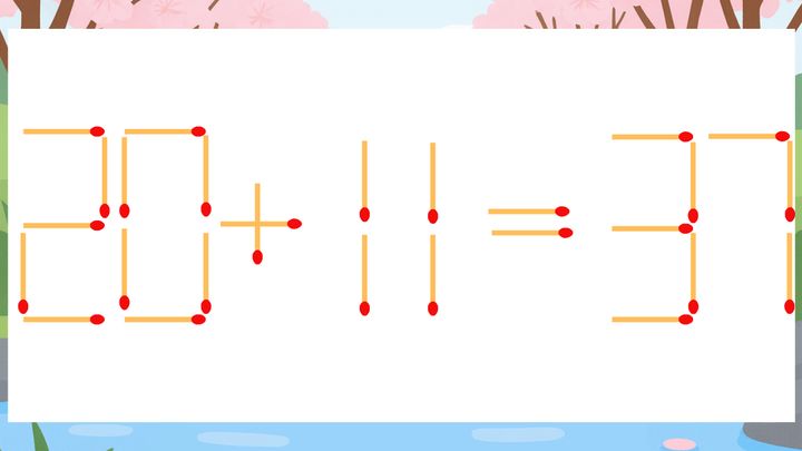 【マッチ棒クイズ】1本だけ動かして正しい式に：20+11=37？の問題画像