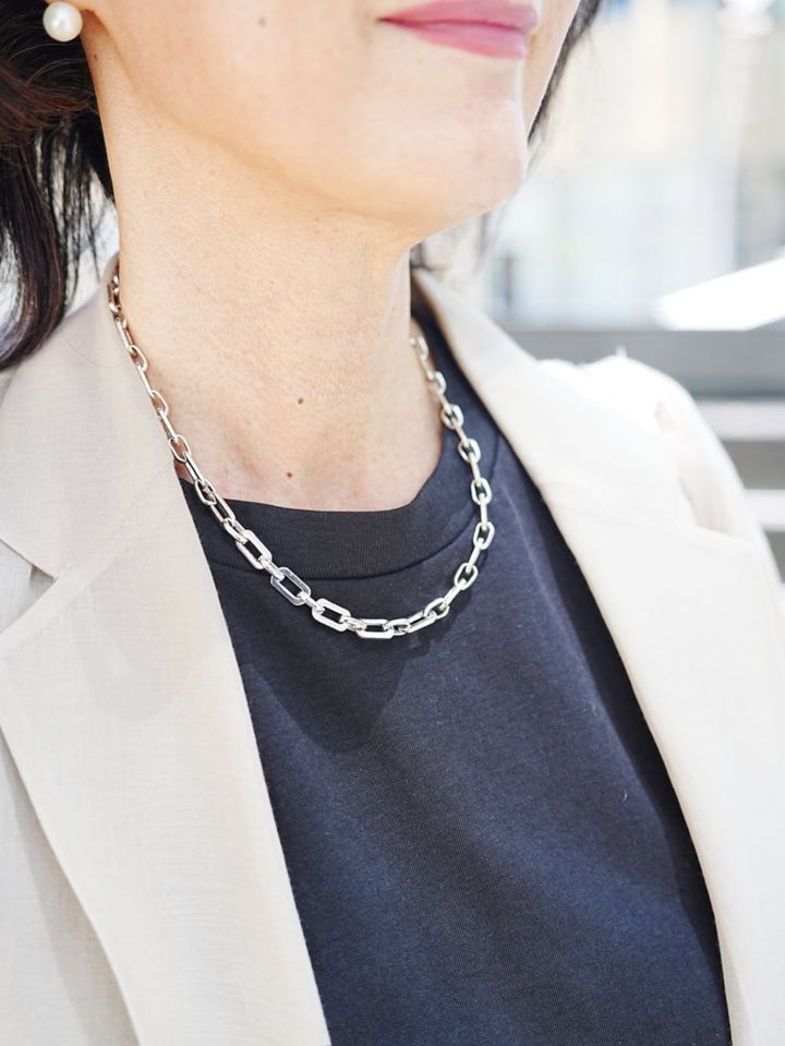 シルバーのチェーンネックレス＆パールピアス