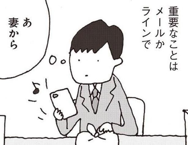 妻が口をきいてくれなくなって一年。夫婦の会話は「業務連絡」のメッセージだけ （C）野原広子／集英社