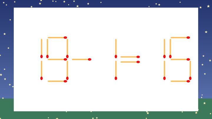 【マッチ棒クイズ】1本だけ動かして正しい式に：19-1=15？の問題画像