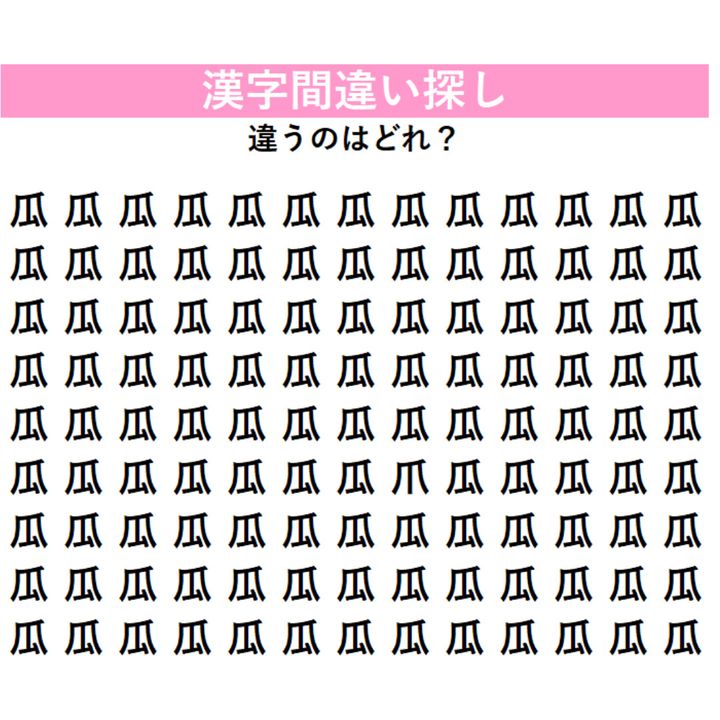 【漢字間違い探し】今日の漢字は「西瓜（すいか）」の『瓜』！よ〜く見ると…アレ？1つだけ違う文字が！？何秒で見つけられるか挑戦してみよう！