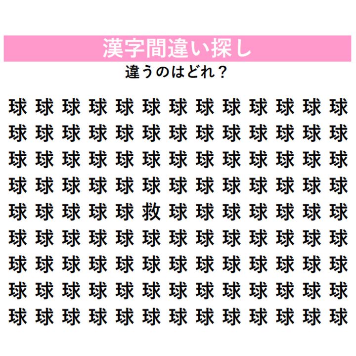 【漢字間違い探し】今日の漢字は「球技」の『球』！今回はやや難問…1字だけ違う漢字が隠れている！見つけられるか挑戦