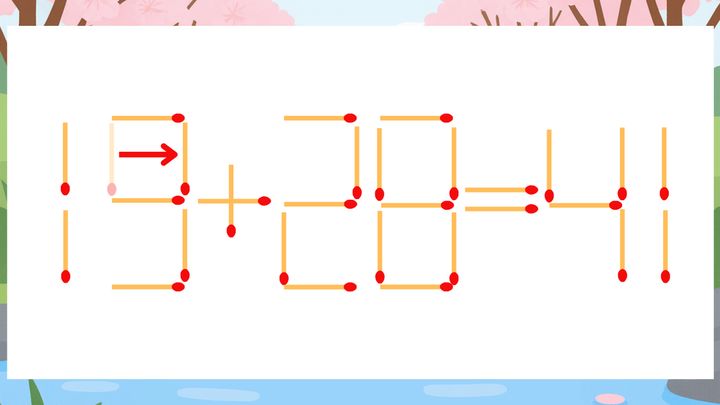 【マッチ棒クイズ】1本だけ動かして正しい式に：15+28=41？の解答画像