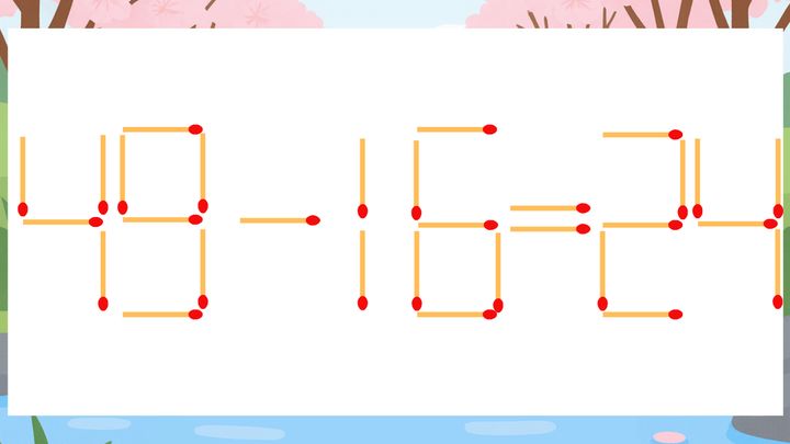 【マッチ棒クイズ】1本だけ動かして正しい式に：49-16=24？の問題画像