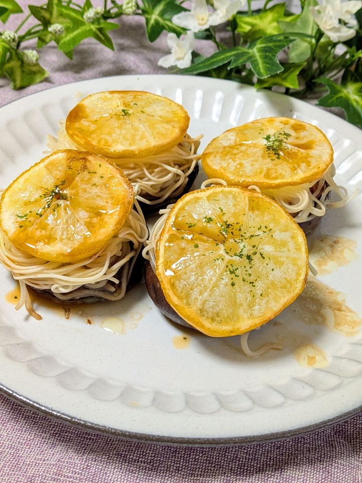 【そうめん料理】そうめんのレモンバター椎茸