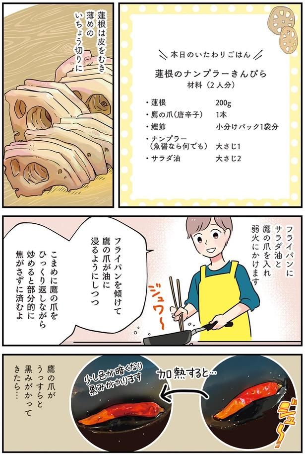 蓮根は皮をむき薄めのいちょう切りに （C）まいったねぇ、野宮レナ／KADOKAWA
