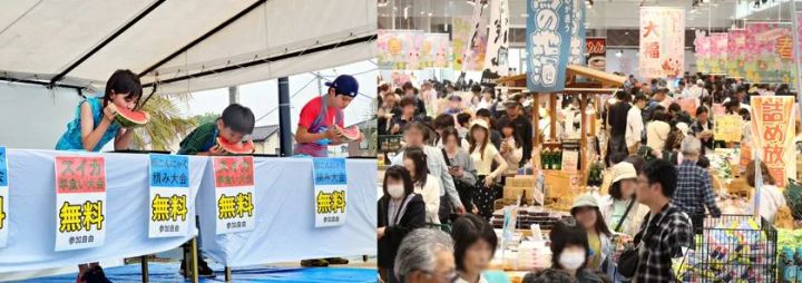 スイカ早食い大会と土産もの売り場
