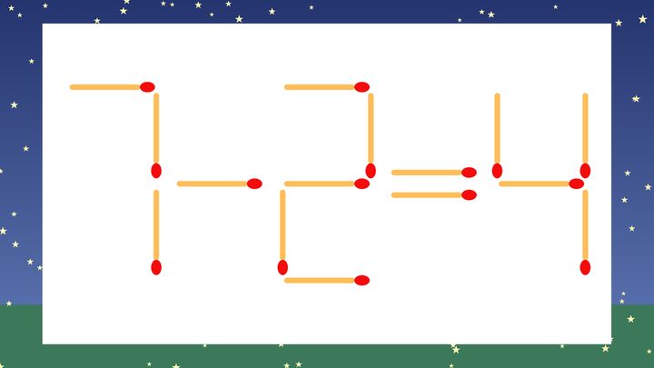 【マッチ棒クイズ】1本だけ動かして正しい式に：7-2=4？の問題画像