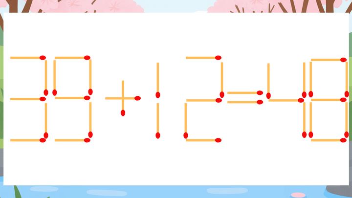 【マッチ棒クイズ】1本だけ動かして正しい式に：39+12=48？の問題画像