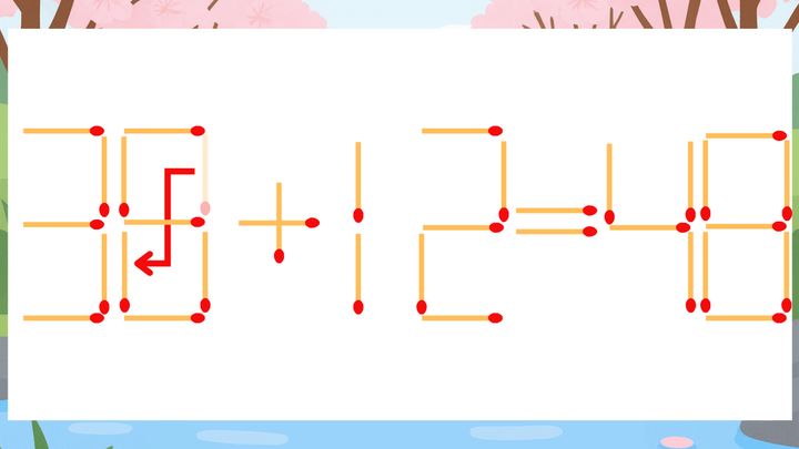 【マッチ棒クイズ】1本だけ動かして正しい式に：39+12=48？の解答画像