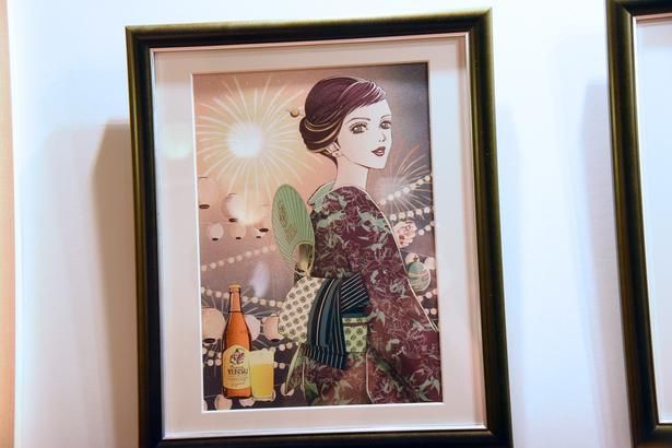 ヱビスビール×矢沢あいさんの共創(第2弾)で制作された「夏祭り」がテーマの美人画 (C)矢沢漫画制作所／集英社 撮影：ソムタム田井