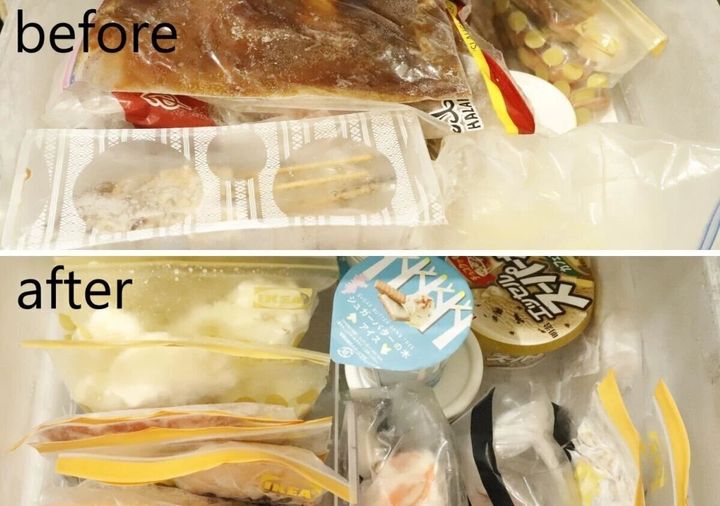 冷凍庫の整理整頓前と後の比較写真
