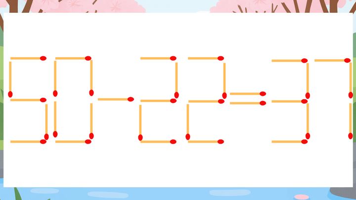 【マッチ棒クイズ】1本だけ動かして正しい式に：50-22=37？の問題画像