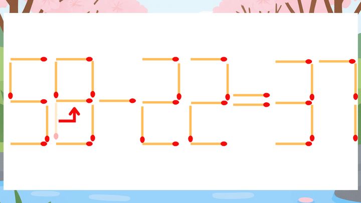 【マッチ棒クイズ】1本だけ動かして正しい式に：50-22=37？の解答画像