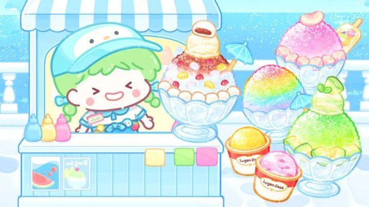 ルルとかき氷・パフェの屋台イラスト