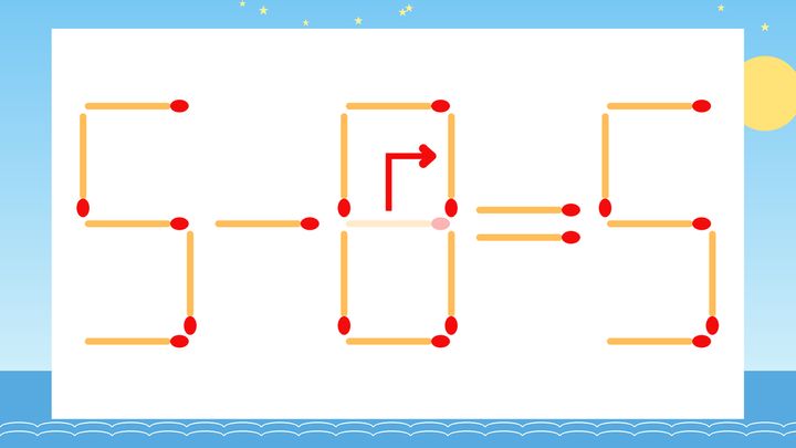 【マッチ棒クイズ】1本だけ動かして正しい式に：5-6=5？の解答画像