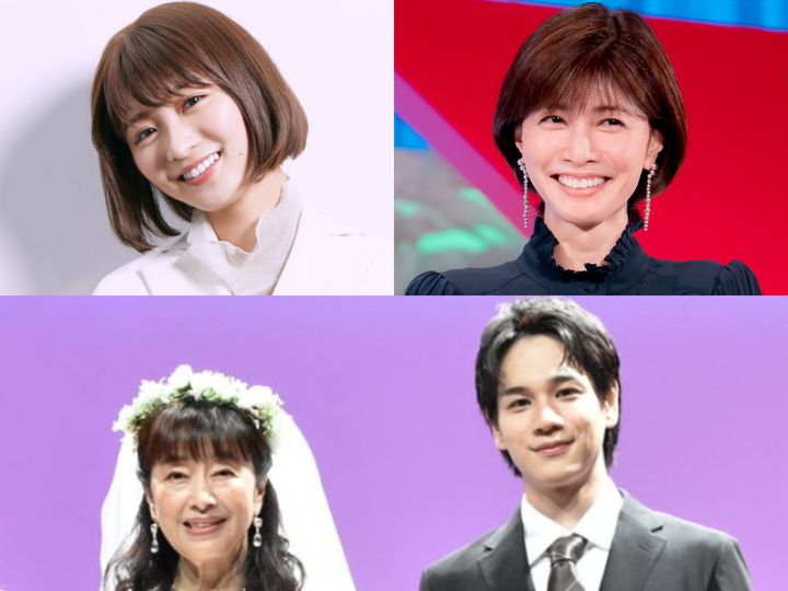 （左上から時計回りで）岡崎紗絵、内田有紀、豆原一成、かたせ梨乃 クランクイン！ width=