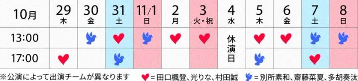 公演スケジュール・出演チーム一覧