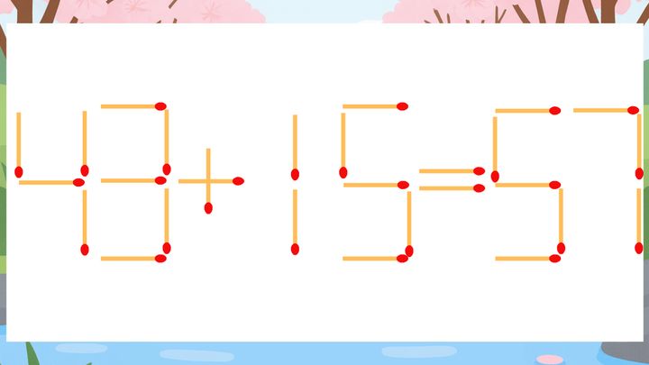 【マッチ棒クイズ】1本だけ動かして正しい式に：43+15=57？の問題画像