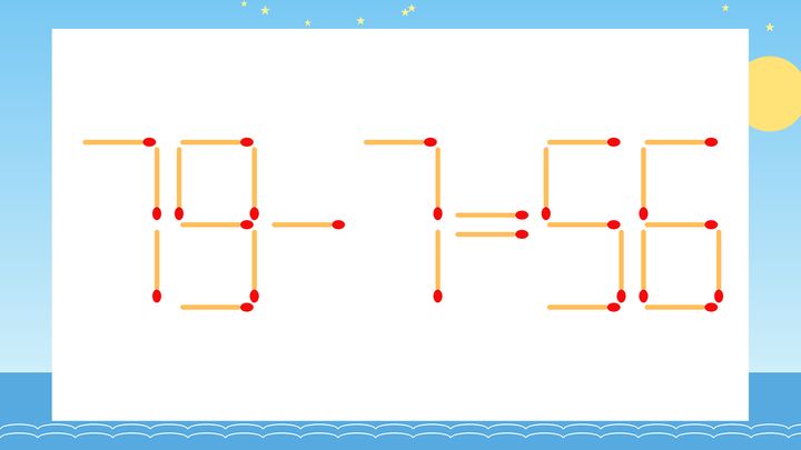 【マッチ棒クイズ】1本だけ動かして正しい式に：79-7=56？の問題画像