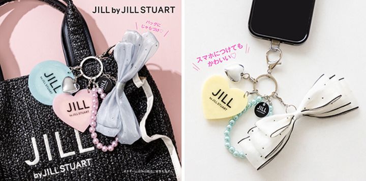 JILL by JILL STUARTのチャームを黒いバッグと白いスマホに付けた使用例