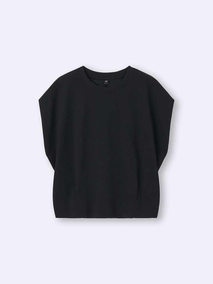 黒いドライウエストタックTシャツの平置き