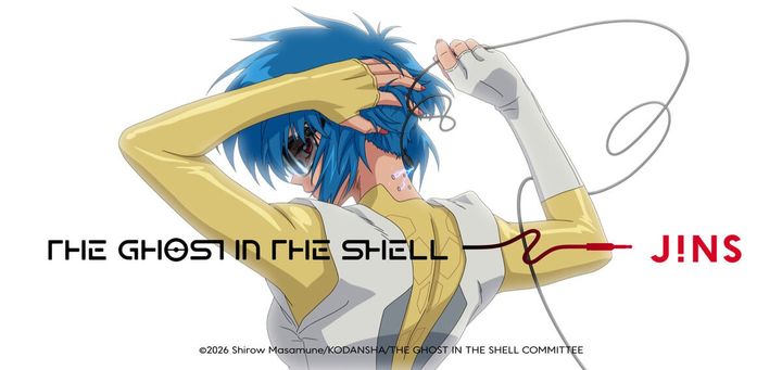 TVアニメ『攻殻機動隊 THE GHOST IN THE SHELL』の放送を記念し、JINS（ジンズ）がコラボレーションアイウェアを発売。作品の世界観を落とし込んだサイバーパンクデザインと、日常使いしやすい機能性を融合した全3型がラインアップする。